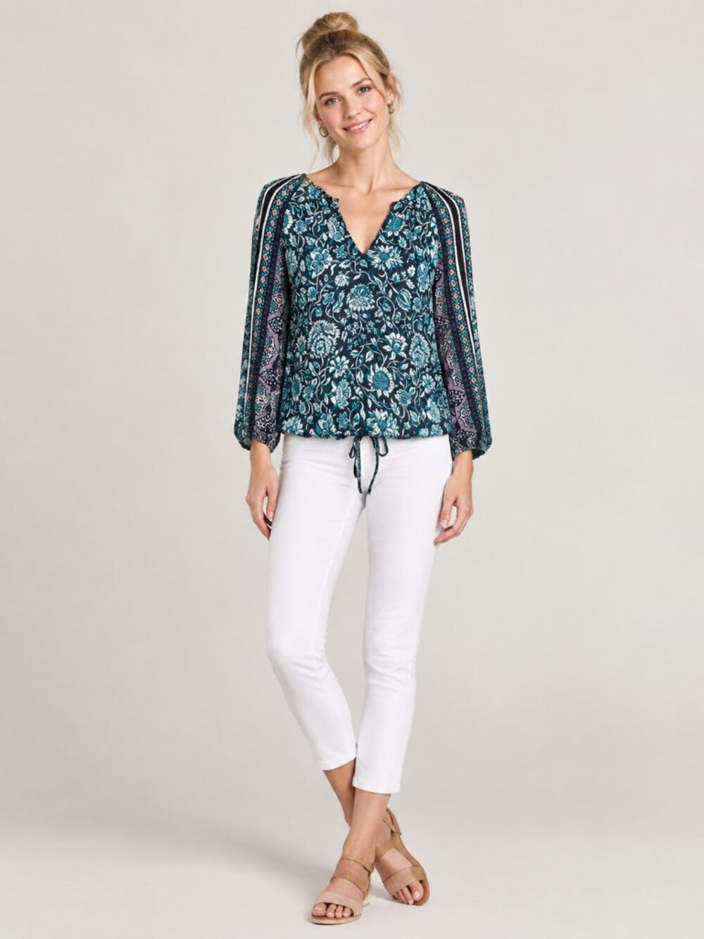 Lucky Brand Mixed Media Floral Print Chiffon Boho Blouse Small #A4419